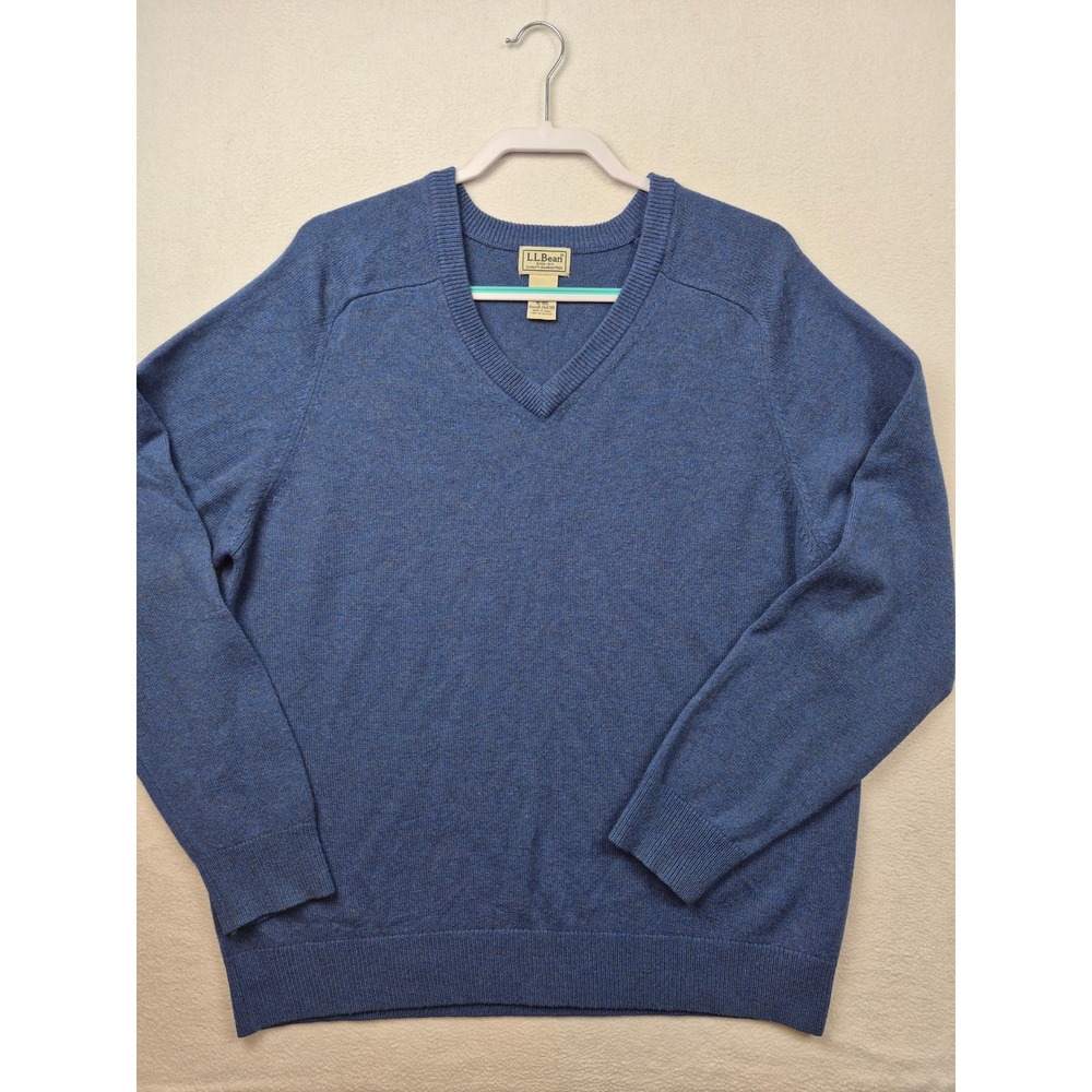 LL Bean Sweater Mens XL Blue Lambswool V Neck Dad Heritage Ivy Old Money Preppy